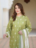 Rang Olive 3-Piece Stitched Ensemble with Swiss Lawn Fabric For Women