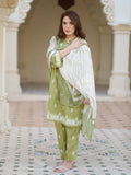 Rang Olive 3-Piece Stitched Ensemble with Swiss Lawn Fabric For Women