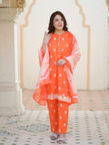 Rang Orange 3-Piece Stitch Ensemble with Swiss Lawn Fabric For Women