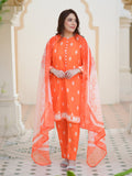 Rang Orange 3-Piece Stitch Ensemble with Swiss Lawn Fabric For Women