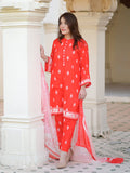 Rang Ruby Red 3-Piece Stitch Ensemble with Swiss Lawn Fabric For Women