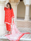 Rang Ruby Red 3-Piece Stitch Ensemble with Swiss Lawn Fabric For Women