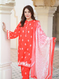 Rang Ruby Red 3-Piece Stitch Ensemble with Swiss Lawn Fabric For Women