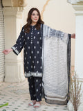 Rang Black 3-Piece Stitched Ensemble with Swiss Lawn Fabric For Women