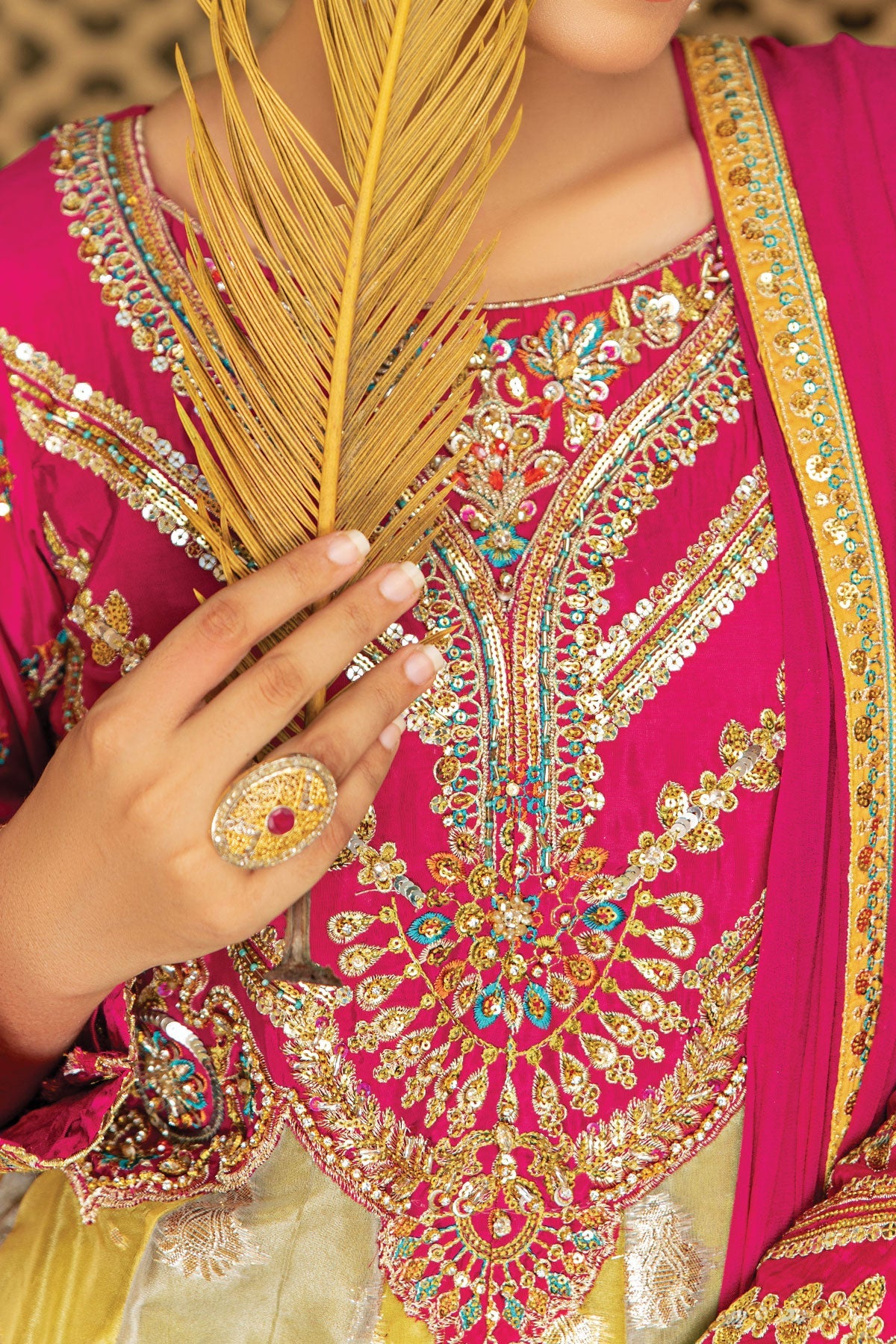Vibrant Elegance: Embroidered Kacha Tilla Maxi Ensemble For Women