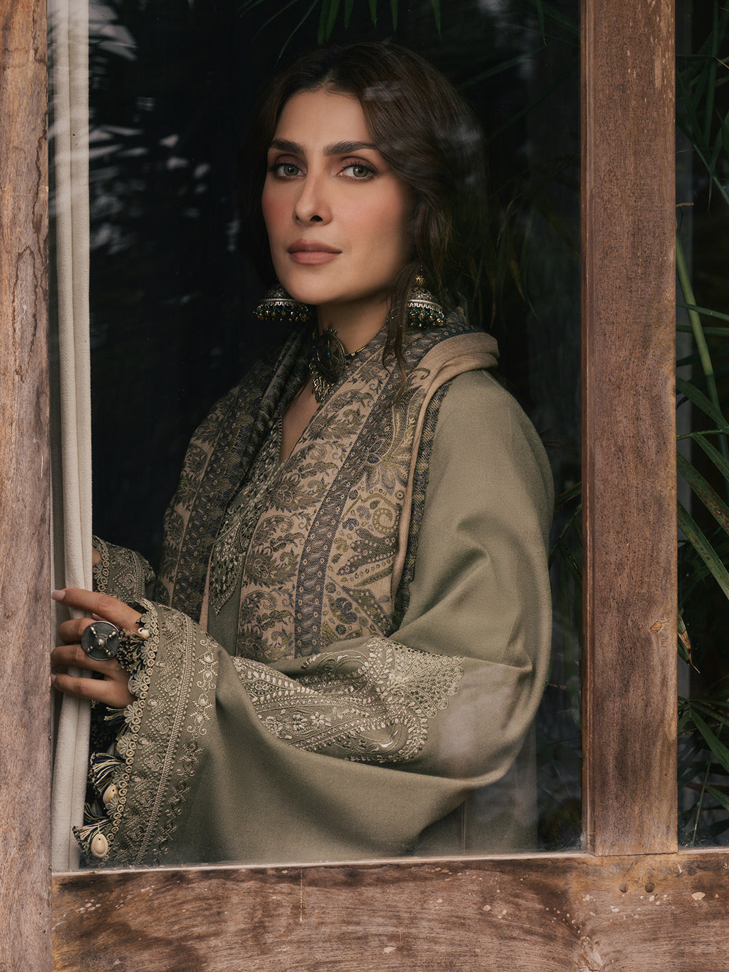 Rukh – Mouse Grey Embroidered Winter Suit For Women