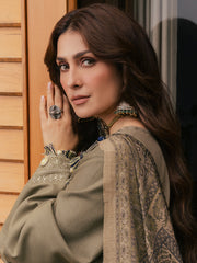 Rukh – Mouse Grey Embroidered Winter Suit For Women