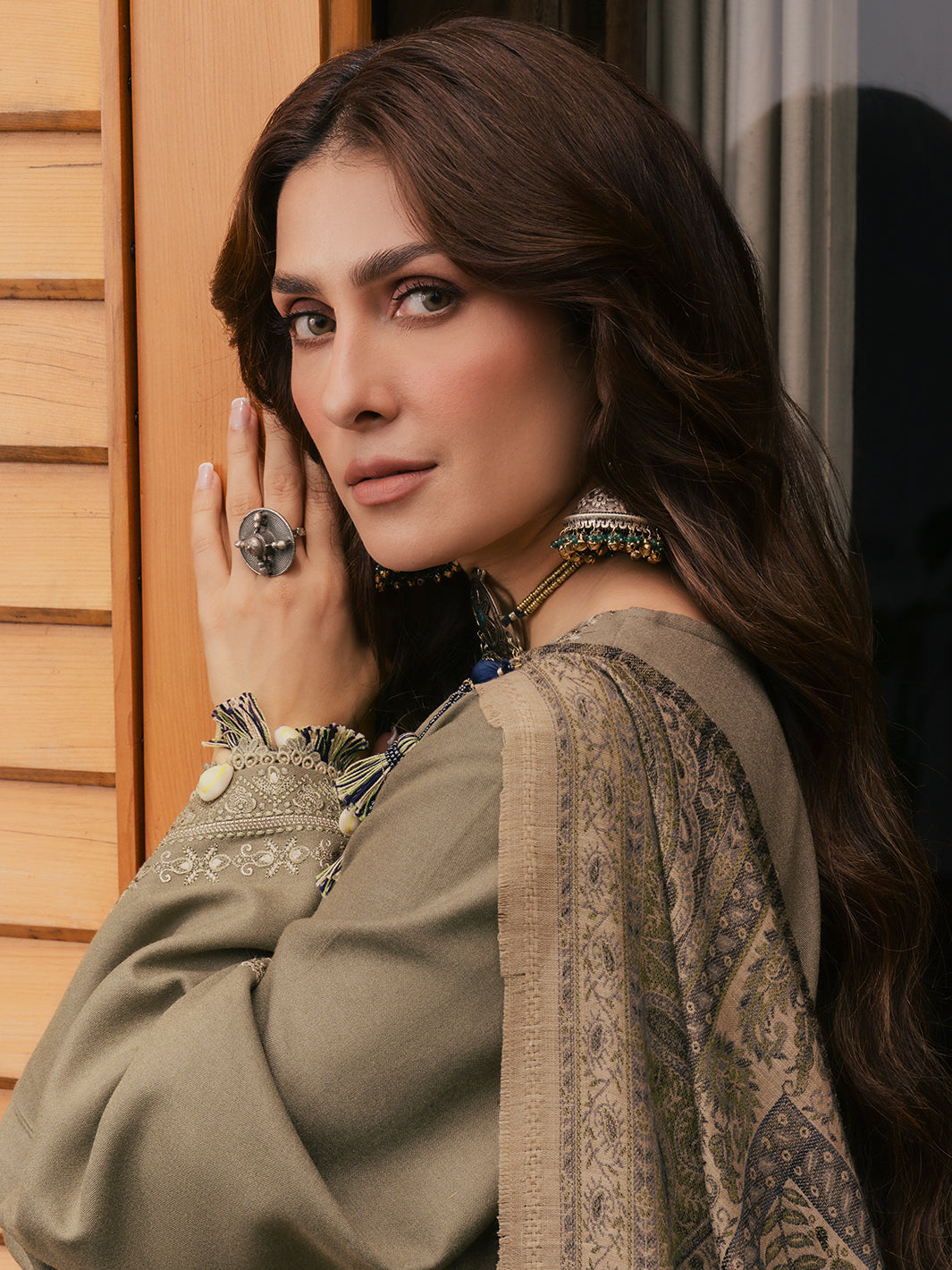 Rukh – Mouse Grey Embroidered Winter Suit For Women