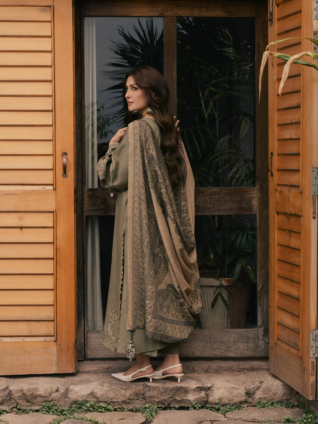 Rukh – Mouse Grey Embroidered Winter Suit For Women