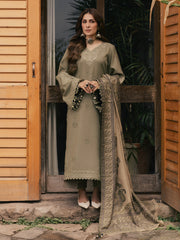 Rukh – Mouse Grey Embroidered Winter Suit For Women