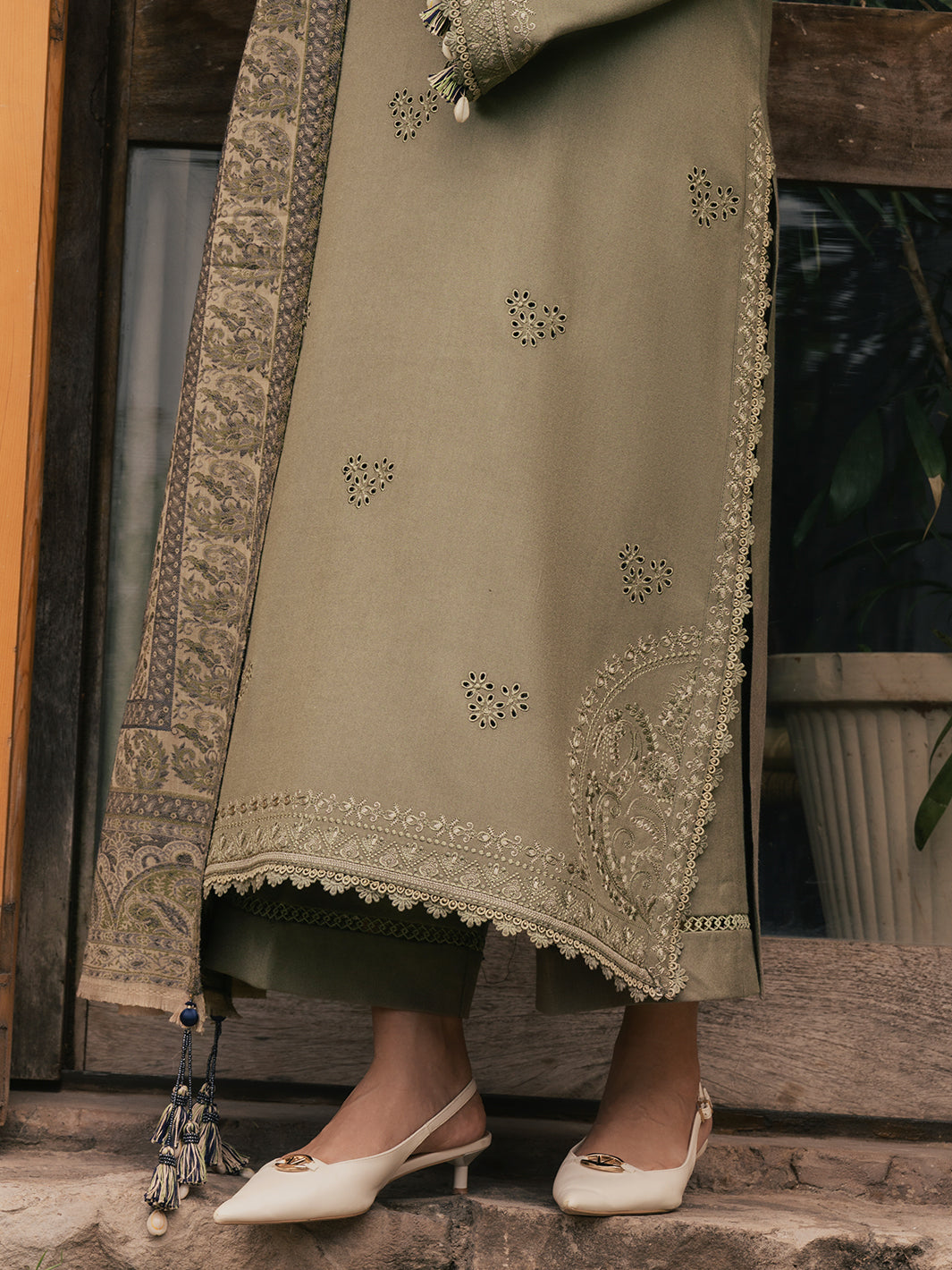 Rukh – Mouse Grey Embroidered Winter Suit For Women
