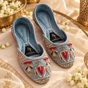 Resham Pink & Blue Traditional Velvet Khussa For Women