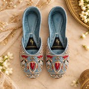 Resham Pink & Blue Traditional Velvet Khussa For Women
