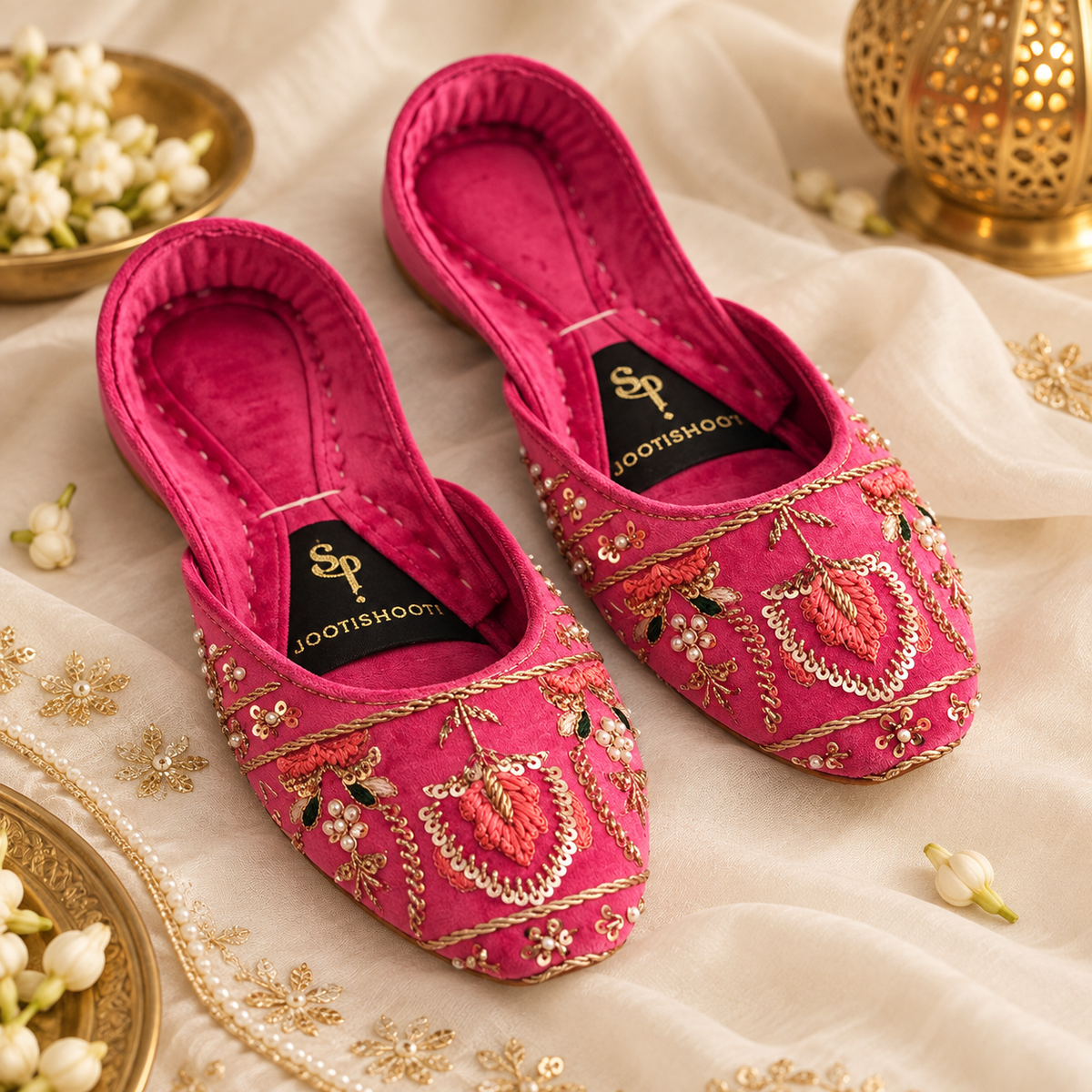 Resham Pink & Blue Traditional Velvet Khussa For Women