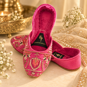 Resham Pink & Blue Traditional Velvet Khussa For Women
