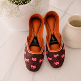 Ribbon Reverie Mocha Embroidered Bow Khussa For Women