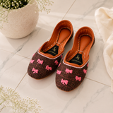 Ribbon Reverie Mocha Embroidered Bow Khussa For Women