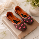 Ribbon Reverie Mocha Embroidered Bow Khussa For Women