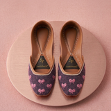 Ribbon Reverie Mocha Jute Embroidered Bow Khussa For Women