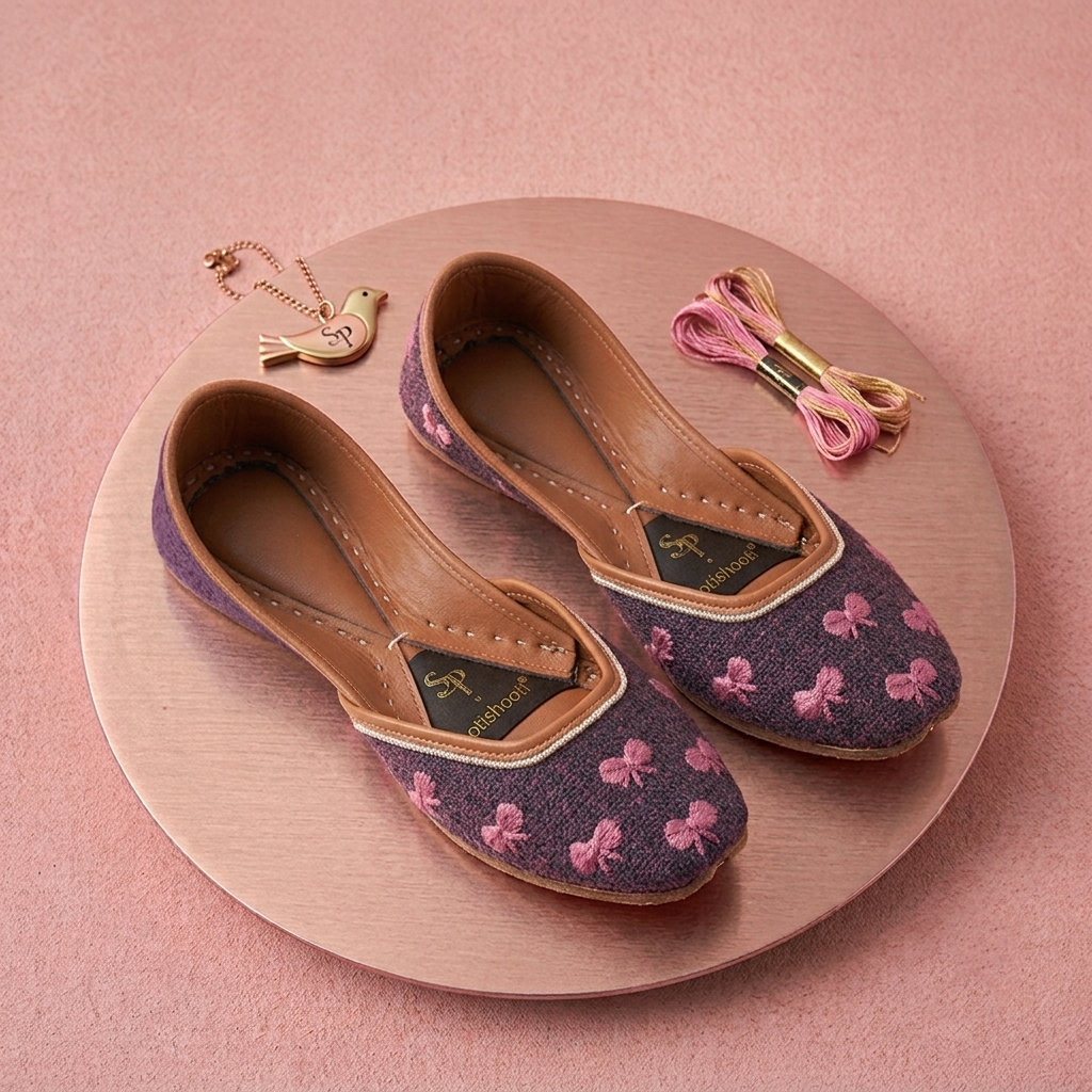 Ribbon Reverie Mocha Jute Embroidered Bow Khussa For Women