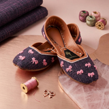 Ribbon Reverie Mocha Jute Embroidered Bow Khussa For Women