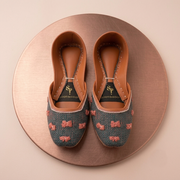 Ribbon Reverie Sage Green Embroidered Bow Khussa For Women