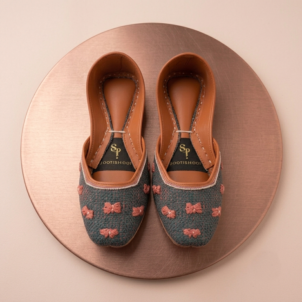 Ribbon Reverie Sage Green Embroidered Bow Khussa For Women