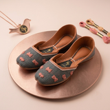 Ribbon Reverie Sage Green Embroidered Bow Khussa For Women