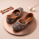Ribbon Reverie Sage Green Embroidered Bow Khussa For Women