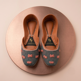 Ribbon Reverie Sage Green Embroidered Bow Khussa For Women