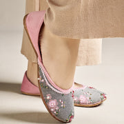 Floral Grey Denim Khussa – Stylish Comfort with a Traditional Touch For Women