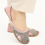 Floral Grey Denim Khussa – Stylish Comfort with a Traditional Touch For Women