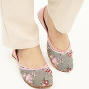 Floral Grey Denim Khussa – Stylish Comfort with a Traditional Touch For Women