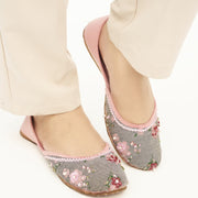 Floral Grey Denim Khussa – Stylish Comfort with a Traditional Touch For Women