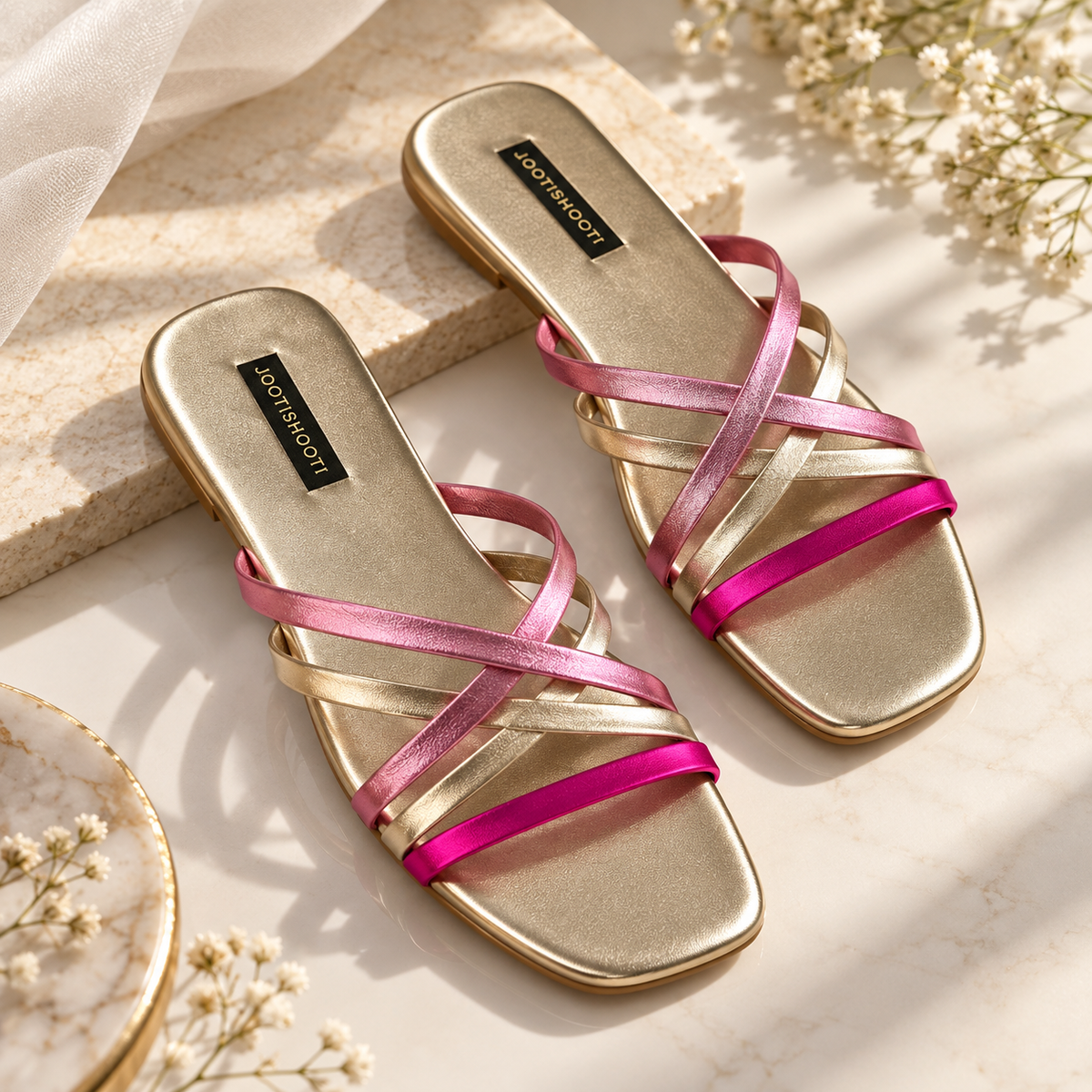 Rosé Pop Multicolor Faux Leather Slides For Women