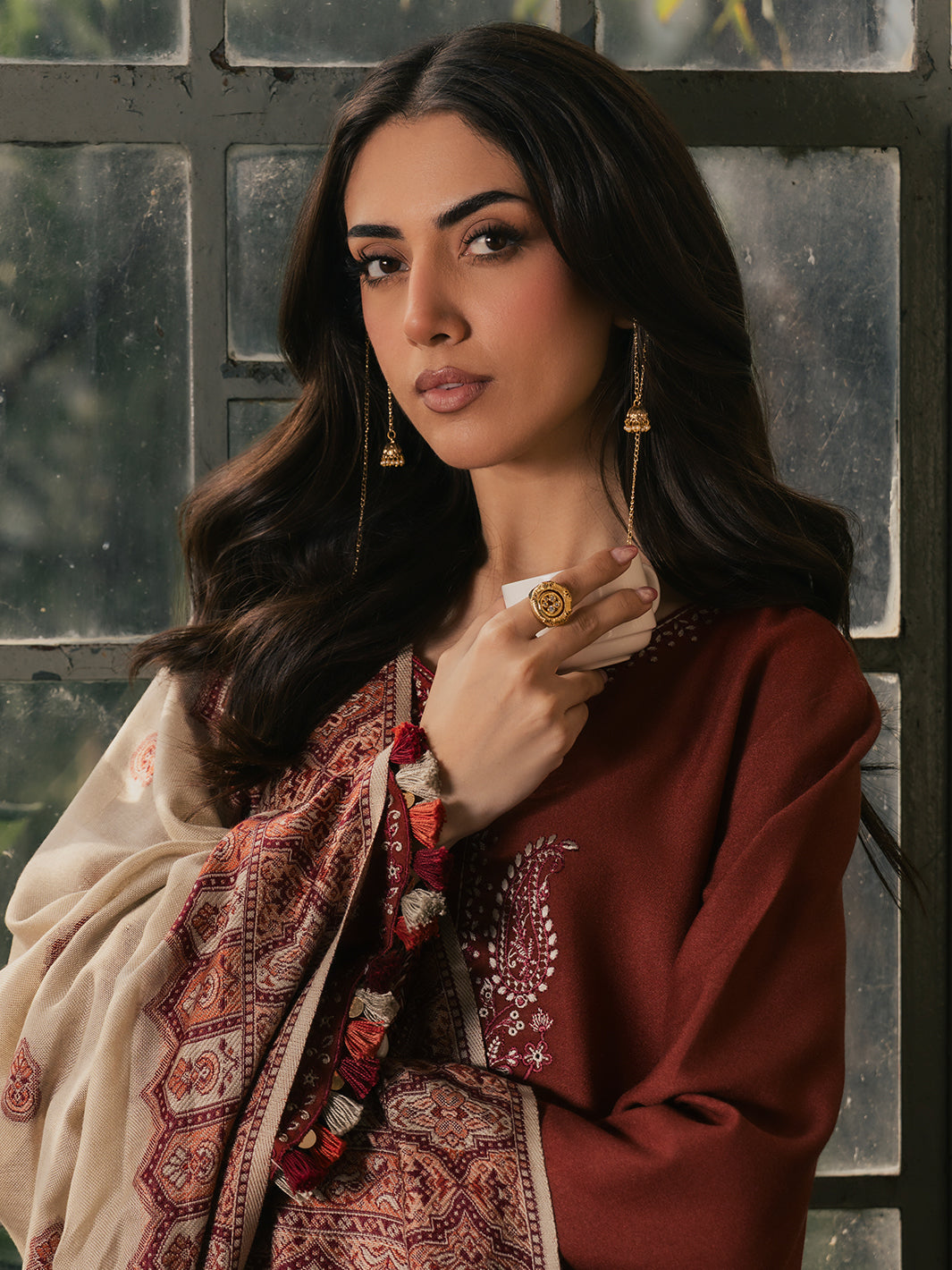 Sahal – Burnt Orange Embroidered Winter Suit For Women