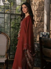 Sahal – Burnt Orange Embroidered Winter Suit For Women