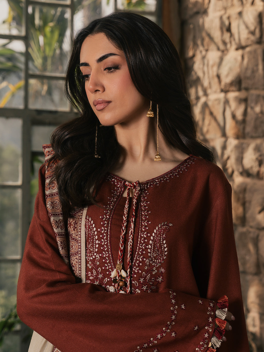 Sahal – Burnt Orange Embroidered Winter Suit For Women
