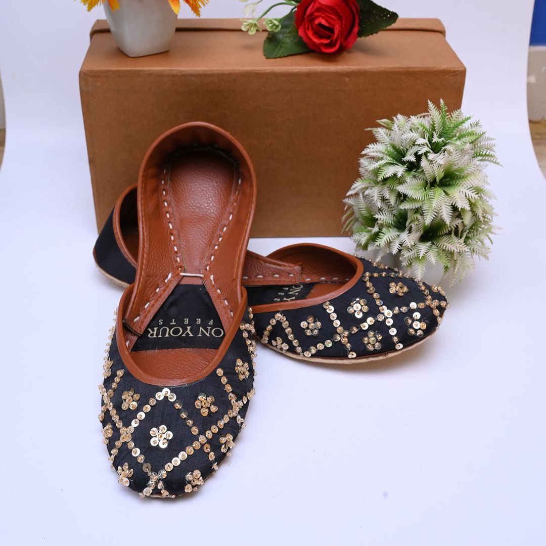 Black Gold Raw Silk Khussa – Exclusive, Handcrafted Luxury For Women