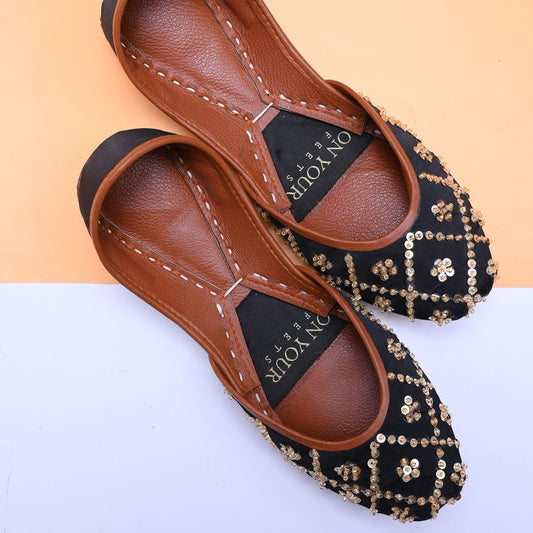 Black Gold Raw Silk Khussa – Exclusive, Handcrafted Luxury For Women