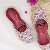 Sahar – White Khussas with Pink & Purple Floral Print For Women