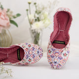 Sahar – White Khussas with Pink & Purple Floral Print For Women