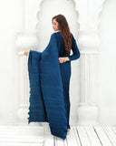Sapphire Pleated Silk Gown Saree For Women