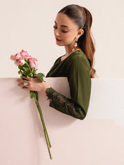 Silken – Deep Green Raw Silk Embroidered Suit For Women