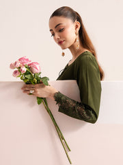 Silken – Deep Green Raw Silk Embroidered Suit For Women
