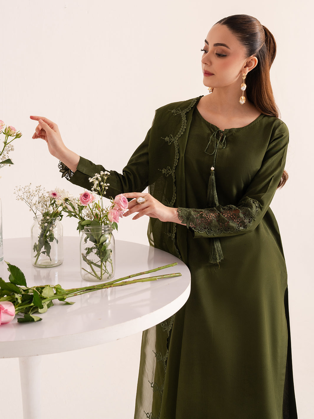 Silken – Deep Green Raw Silk Embroidered Suit For Women