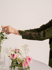 Silken – Deep Green Raw Silk Embroidered Suit For Women