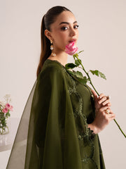 Silken – Deep Green Raw Silk Embroidered Suit For Women