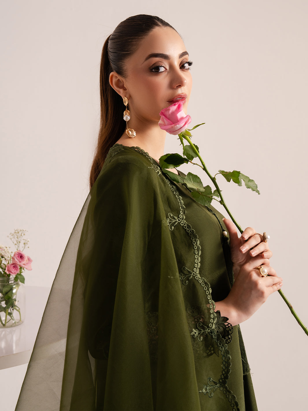 Silken – Deep Green Raw Silk Embroidered Suit For Women