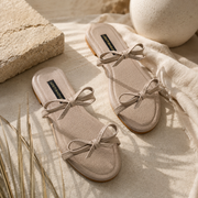 Soft Sand Grey Bow Slides For Women